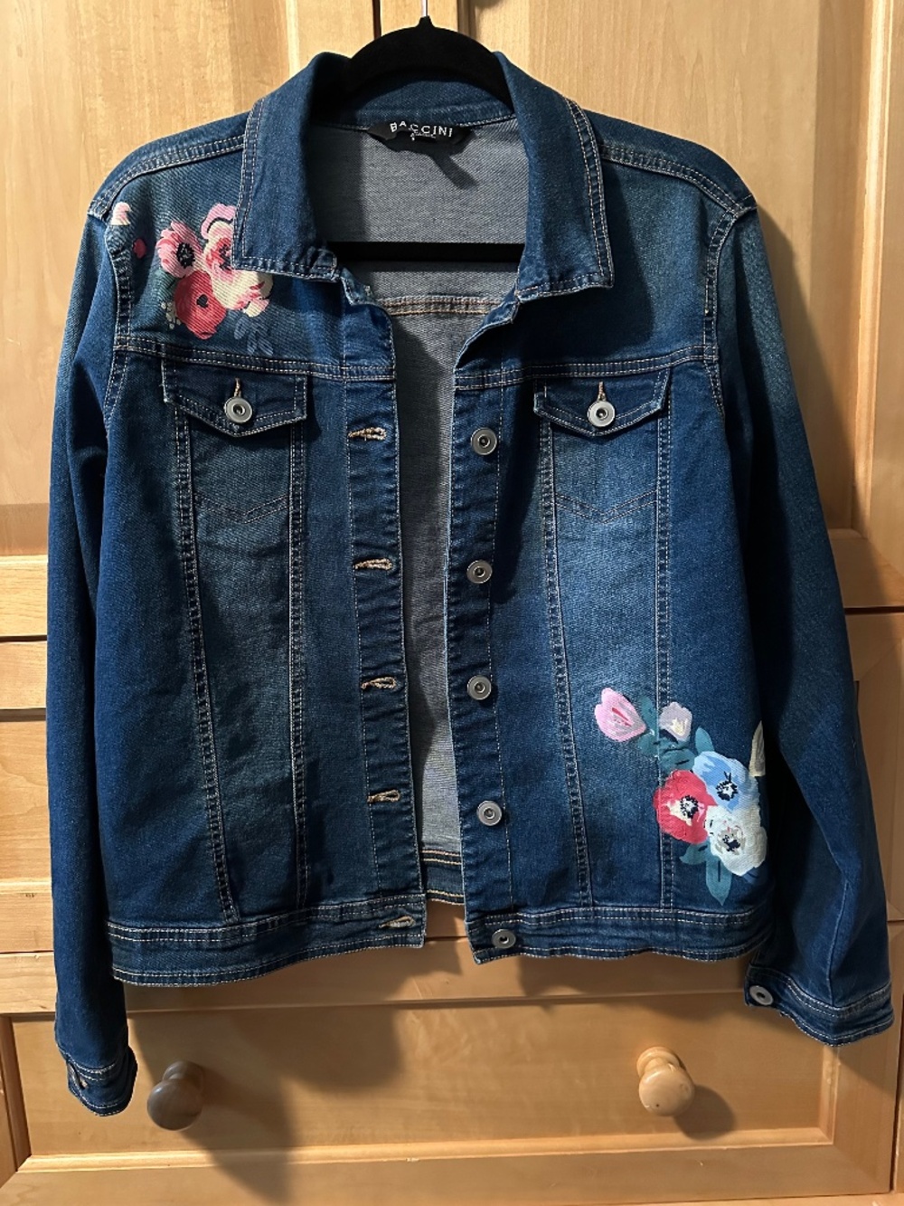 M Like New Baccini Denim Jacket with Floral Design